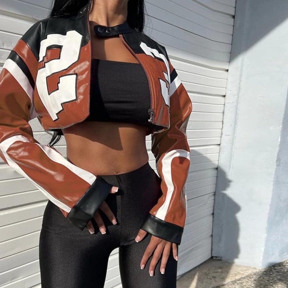 CHOCOLATE BLACK NUMBER 23 MOTO CROSS BIKER CROP JACKET